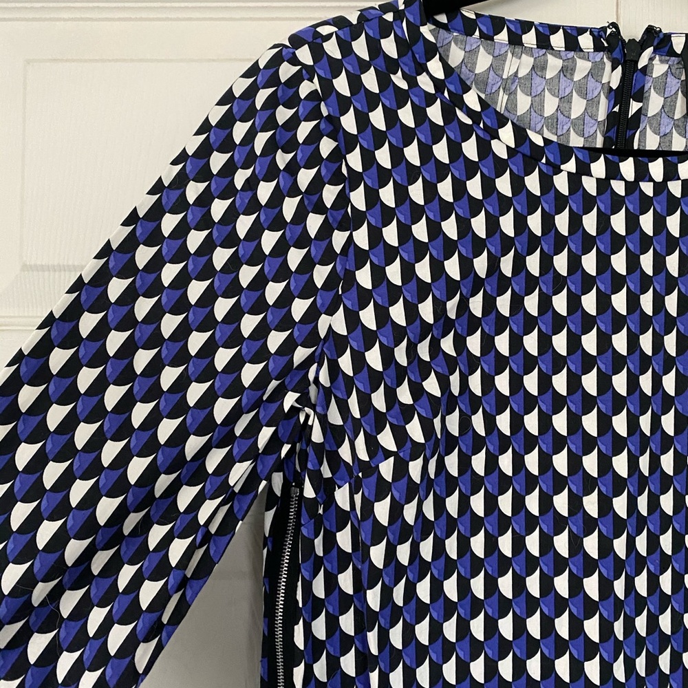 J. CREW purple black white scalloped print long sleeve dress with side zippers - Picture 2 of 7
